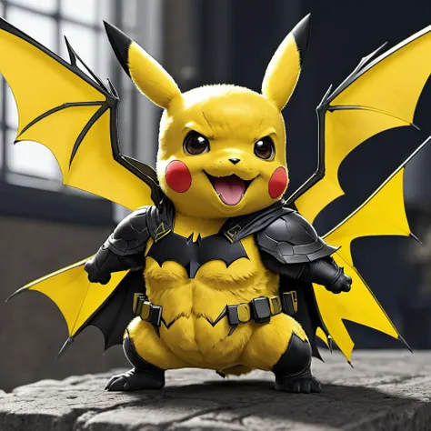 Pikachu Batman, detailed, realistic, 8k uhd, high quality