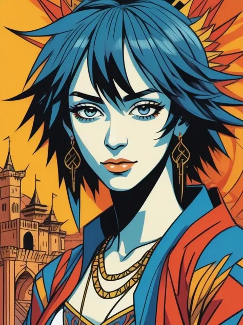 anime artwork art by Pablo Picasso, linocut drawing of a Jagged Elite fit Solange of Haste, Cartographer, Ludicrous Footbridge Tattoo, inside of a Friendly Fortress, soft focus, Movie still, Emo Art, Low shutter . anime style, key visual, vibrant, studio anime, highly detailed