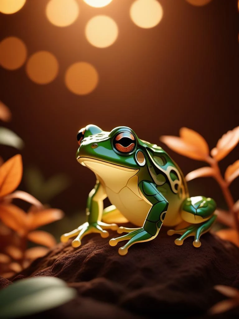 cinematic photo kirigami art of a highly detailed, Discouraged [Graceful|Boundless] Frog, Anime screencap, side lit, Warm Colors . 35mm photograph, film, bokeh, professional, 4k, highly detailed
