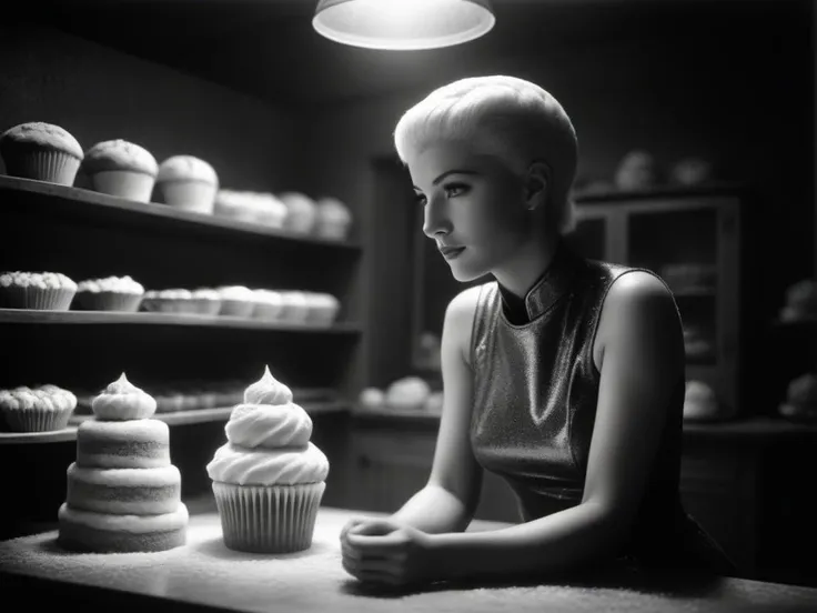 analog film photo (art by Ernst Fuchs:1.1) , (art by Misha Gordin:1.0) , Paint splatter of a Cutepunk, [Ancient|Psychotic] Simple bakery, designed by Star Trek, Thunderstorm, Neon Light, F/8 . faded film, desaturated, 35mm photo, grainy, vignette, vintage, Kodachrome, Lomography, stained, highly detailed, found footage