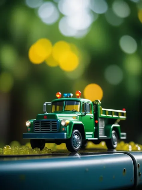 cinematic photo art by Frank Montague Moore, Resin artwork of a Verdant Impressionist Tow truck of Structure, Fearful, Selective focus, Primary Colors . 35mm photograph, film, bokeh, professional, 4k, highly detailed
