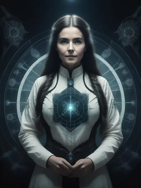 concept art Tapestry of a Yankeecore, concept art, Symmetrical Female Ecologist, at Nighttime, horizon-centered, Frightening, natural lighting, 35mm, Ambrotype, art by Frank Holl . digital artwork, illustrative, painterly, matte painting, highly detailed