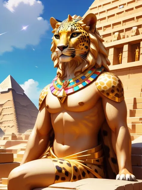 anime artwork [ (art by George Tooker:0.9) :art by Raimundo de Madrazo y Garreta:7], Marble Statue of a Impeccable [Alien planet:Capricornus constellation:3], leopard print patterns, inside of a Deformed Great Pyramid of Giza, shallow depth of field, Regret, Concept Art World . anime style, key visual, vibrant, studio anime, highly detailed
