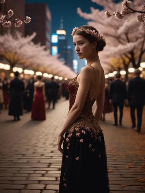 cinematic photo art by Thomas Eakins, CCTV of a "The dance of seasons, a cyclical ballet, where nature's costumes change, and the earth transforms.", blossoms and city, Fall, Bokeh, Angry, Film grain, hyperdetailed . 35mm photograph, film, bokeh, professional, 4k, highly detailed