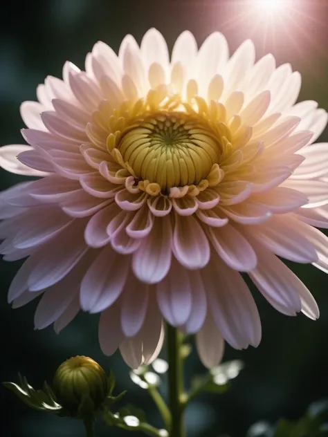 cinematic photo tilt and drip painting art of a Angelic Iraqi Chrysanthemum, from inside of a Elder Freeway, split diopter, back-light . 35mm photograph, film, bokeh, professional, 4k, highly detailed