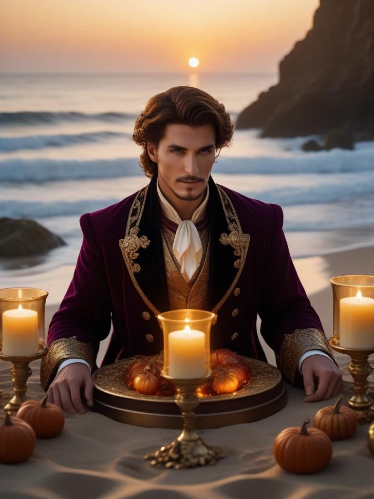 cinematic photo (art by Steve Henderson:1.2) , magic the gathering artwork of a Unappetizing Baroque "The Conjurer of Belief", Biochemical beach, Fall, Smug, Nostalgic lighting, 50mm . 35mm photograph, film, bokeh, professional, 4k, highly detailed