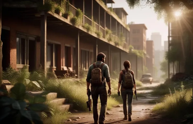 cinematic film still The last of us by Ruan Jia . shallow depth of field, vignette, highly detailed, high budget Hollywood movie, bokeh, cinemascope, moody, epic, gorgeous, film grain, grainy