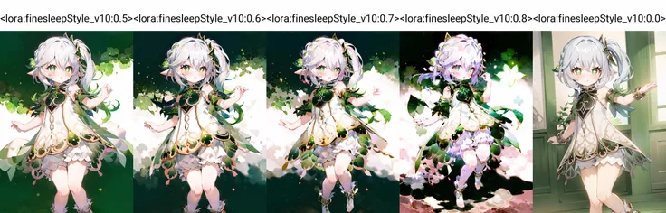 looking at viewer, blush,
small girl dancing, white dress,
<lora:nahida_bs4_unet_2e-4_te_1e-4_dim64_alpha_32_768-000060:0.9>
<lora:finesleepStyle_v10:0.5>