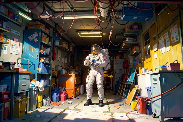 astronaut in a garage ,<lora:FineSleep style:0.5>