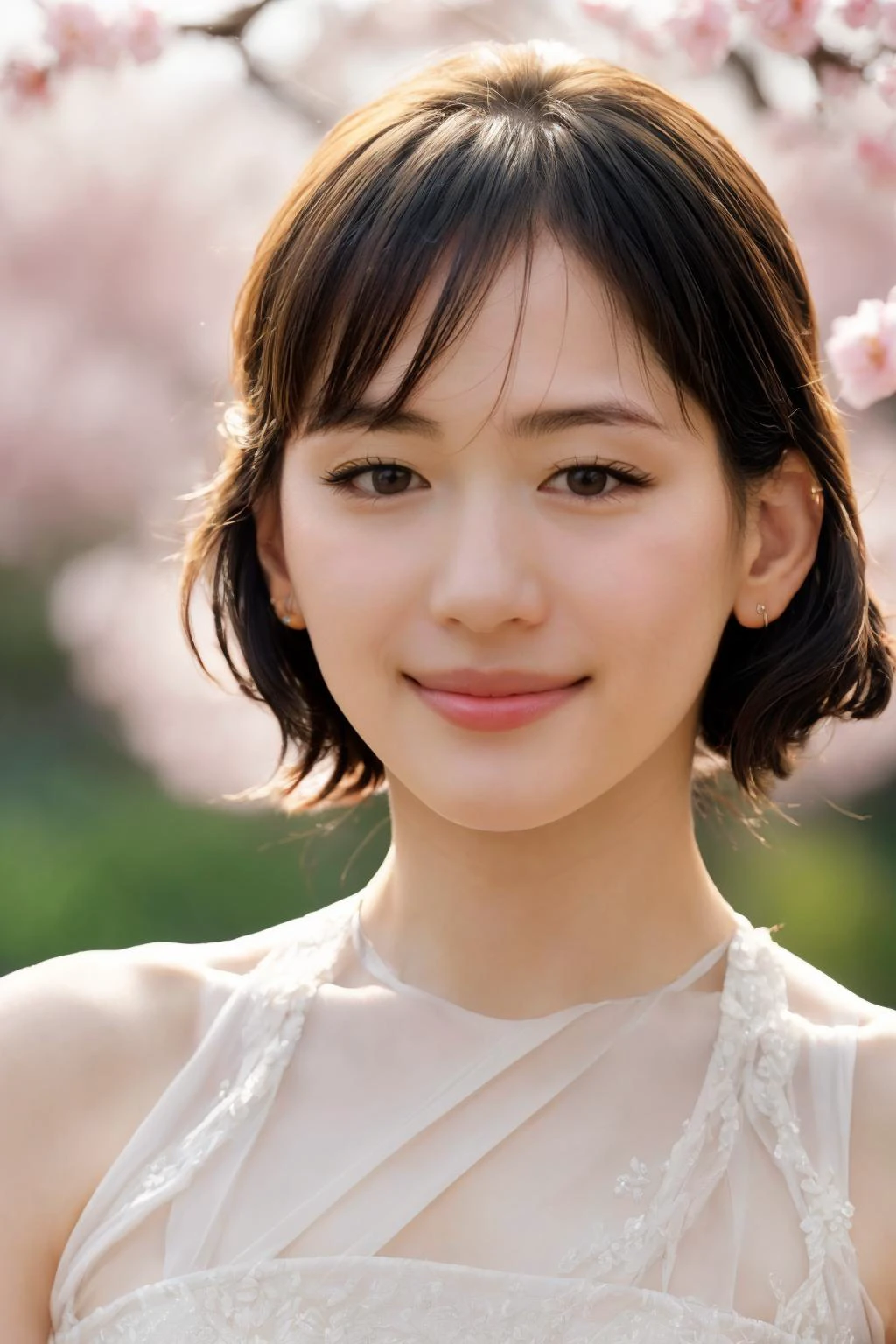 1girl,(RAW photo, best quality), (realistic, photo-realistic:1.4), masterpiece, an extremely delicate and beautiful, Amazing, finely detail, ultra-detailed, highres, soft light, beautiful detailed girl, extremely detailed eyes and face, beautiful detailed nose, beautiful detailed eyes,cinematic lighting,perfect anatomy,slender body,
wearing a white halter neck dress,(bokeh:1.2)at a flower park,sakura flowers,flower garden,(smiling:0.5),hair with bangs ,(face closeup:1.4),
<lora:ayaseharuka_lora:0.9>