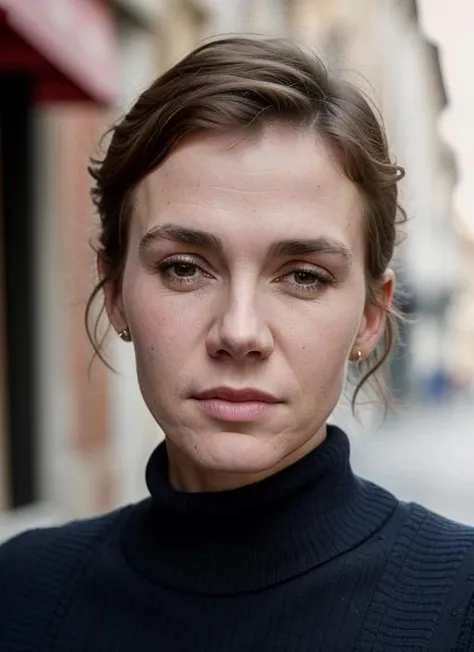 A stunning intricate color close up portrait of (sks woman:1) , wearing Skirt and a sweater, epic character composition, sharp focus, natural lighting, subsurface scattering, f2, 35mm, film grain, , by Peter Lindbergh, <lora:lora-small-olga-boladz-v1:1>