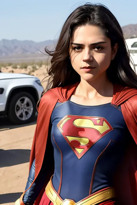 a photo of sashaC3 dressed as supergirl, (super girl outfit), clear picture, great photo