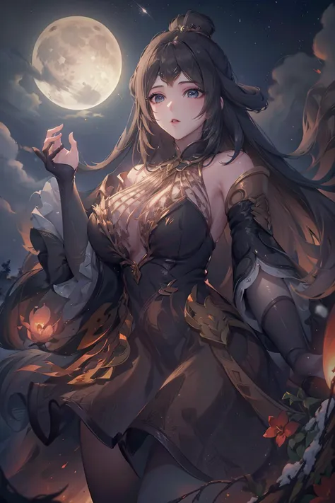 <lora:monv:1>,monv,<lora:bg_imgs-10:0.6>,bg_imgs,portrait,wallpaper,colorful,highres,absurdres,huge filesize,fantasy,foreshortening,black dress,((moon)), starry sky, (lighting particle), fog, snow,(bloom),, best quality , masterpiece, illustration, an extremely delicate and beautiful, extremely detailed ,CG,unity,8k wallpaper, Amazing, finely detail, masterpiece, best quality,official art,extremely detailed CG unity 8k wallpaper,absurdres, incredibly absurdres, huge filesize , ultra-detailed, highres, extremely detailed,beautiful detailed girl, extremely detailed eyes and face, beautiful detailed eyes,light on face,