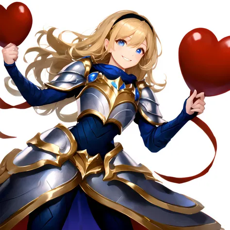 lux, luxanna crownguard, league of legends, 1girl, solo, <lora:lux-000016:0.8>, (((simple white background))), twitch emote, smile ,cartoon, chibi, white background, sticker, holding a red heart balloon, <lora:EmoteMakerLora:0.8>, looking at viewer, blonde hair, blue eyes, blue bodysuit, impossible bodysuit, brown hairband, hairband, long hair, long sleeves, sapphire, standing, breastplate, pauldrons, armor, gold trim, shoulder armor,