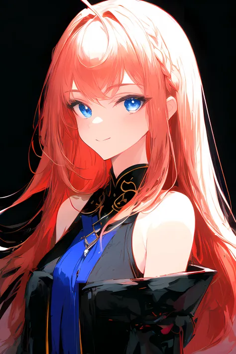 ((masterpiece, best quality)), vivid color, (1woman, mature), long hair, ((dark) red hair), beautiful hair, red blue eyes, beautiful eyes, eye highlights, sharp eyes, off shoulder, slight smile, hair is tied into two tails, straight hair, Japanese style dress for its beauty and elegance, looking at the viewer, clear, ultra realistic 8k cg, intricate detail, chromatic aberration, <lora:Style_v20:1>, dark background,