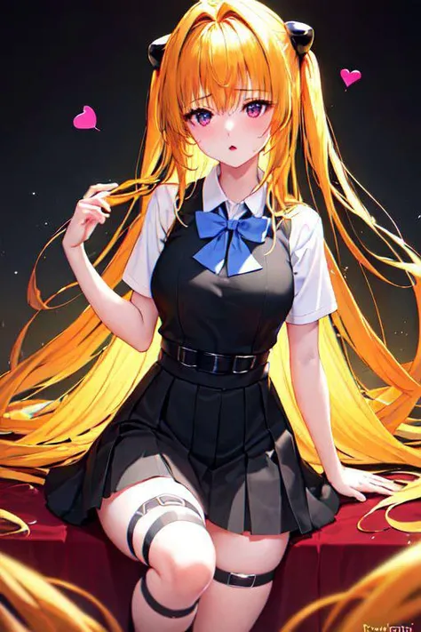 (masterpiece:1.6, best quality), (finely detailed beautiful eyes: 1.2), phyami, yamisch, 1girl, long hair, solo, school uniform, hair ornament, hair between eyes, two side up, blonde hair, very long hair, skirt, red eyes, thigh strap, sweater vest, plaid skirt, plaid, socks, two side up, hair ornament, pleated skirt, kneehighs,, (spoken hearts:1.2),(sweat:1.2),(deep breathe:1.2),(steaming body:1.2) ,(presenting:1.2) ,leaning forward, facing viewer, parted lips, drooling,
, <lora:yami-V2:0.9>,