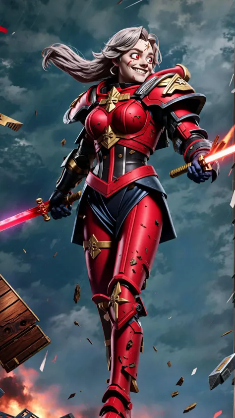 long hair, white hair, 1girl, (red loincloth:1.15), (scar, injury, debris, dust, battle damage:1.25), cleavage, BREAK, <lora:Adepta Sororitas, the Daughters of the Emperor - 40K:0.7> ADEPTA SORORITAS, (fleur de lis1.15:1.10), cape, (black power armor:1.15), BREAK, <lora:yameroyandere-v2:0.45> (yameroyandere, constricted pupils, yandere, crazy eyes, glowing eyes, crazy smile, :1.15), bloodlust, blood on clothes, blood on face, BREAK, outdoors, rainstorm, thunderstrike, lightning, BREAK, <lora:add_detail:0.4> <lora:torn:0.7> (torn clothes, cloth pieces:1.15), BREAK, bloodyface, blood, bleeding <lora:UnlimitedBladeWorks1.6:0.7> (holding sword, holding chainsword:1.15), masterpiece, best quality, extremely detailed, highly quality, 4k, sharp focus, professional, sharp focus, award winning, cinematic lighting, octane render, unreal engine, volumetrics dtx, Wallpaper,