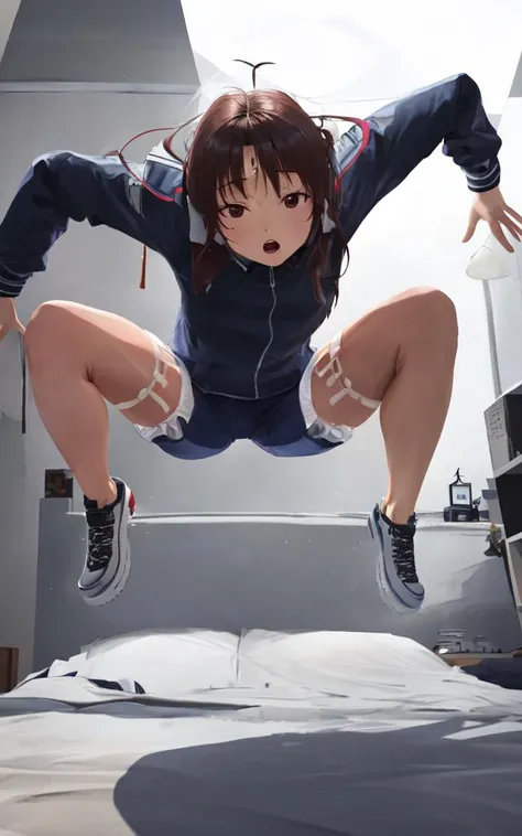 <lora:_henjump:1:CT> henjump legs spread head turned backwards