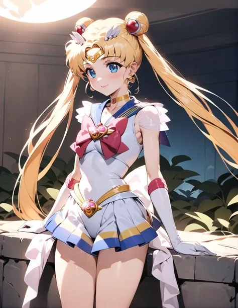 best quality, ultra-detailed,  (1girl, solo,<lora:sdxl-supersailormoon-v1-2:1>, supersailormoon, double bun, twintails, circlet, earrings, choker, bow, gloves, leotard, miniskirt, relaxed posture, elbows extended, standing, knees ,kind smile, ), in the land before time   ,<lora:ALTXL_001_4:2>