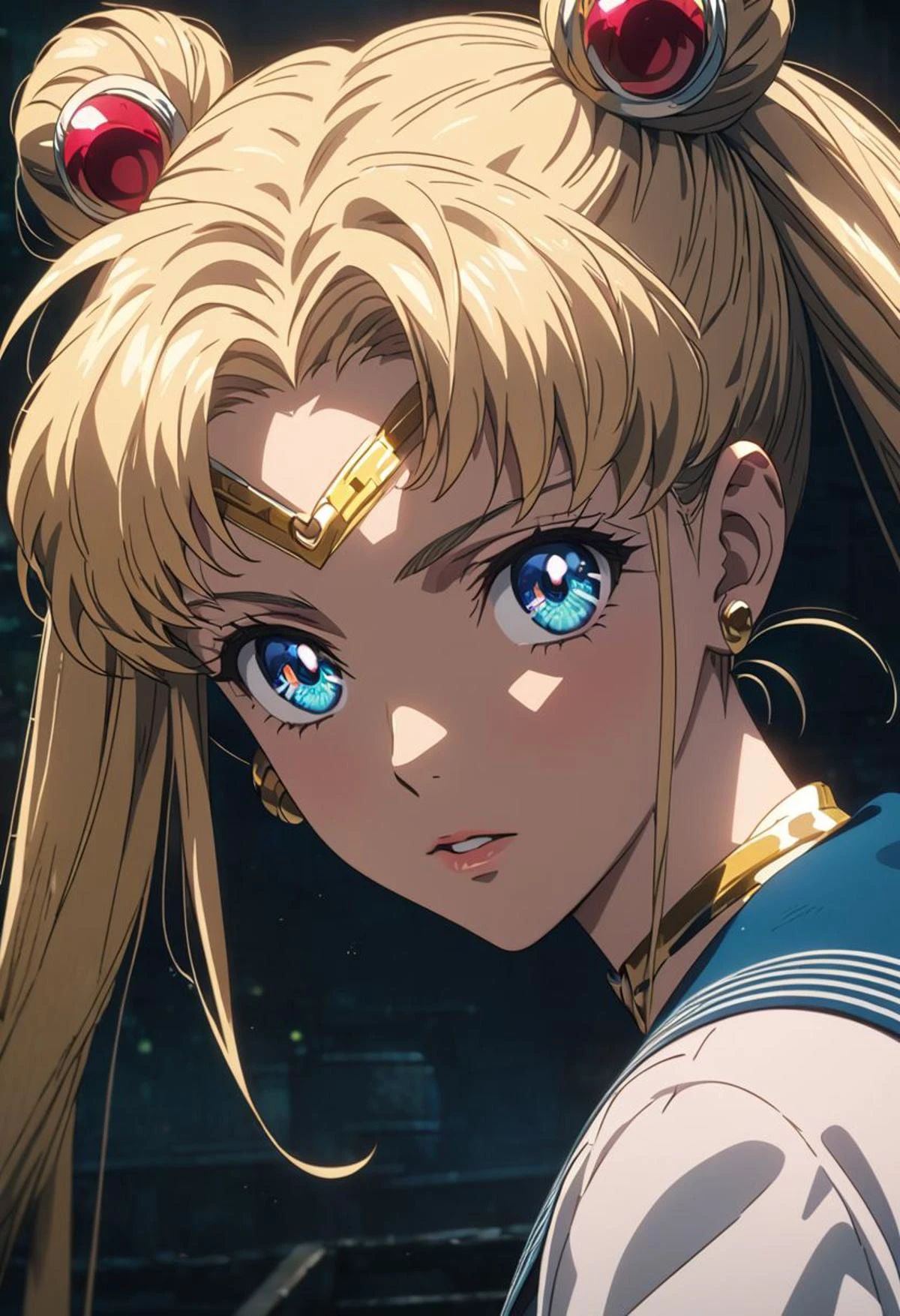gorgeous lips, cinematic, (masterpiece), (best quality), (ultra-detailed), very aesthetic, illustration, perfect composition, intricate details, absurdres, detailed face, (anime, masterpiece, intricate:1.3), (best quality, hires textures, high detail:1.2), (4k),(incredibly detailed:1.4) (beautiful detailed face, beautiful detailed eyes) ,extreme details eyes
anime girls
anime
women
adult
real people
artwork
digital art
one person
lifestyles
illustration
long blond hair
2 pont tails
character
people
female
standing
mask
portrait
cyberpunk
young adult
original characters
night
young women
blue eyes
Cyberpunk
hairstyle
clothing
beautiful woman
dark
architecture
haired
drawing
females
(((Sailor Moon)))
hair ornament
(gold circlet on forehead)