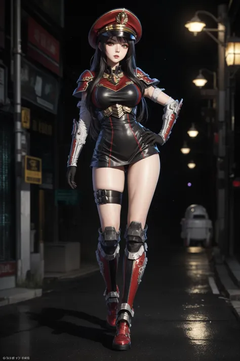 beautiful detailed girl,extremely detailed eyes and face,beautiful detailed eyes,huge filesize,ultra-detailed,an extremely delicate and beautiful,extremely detailed,CG,unity,8k wallpaper,Amazing,finely detail,masterpiece,best quality,official art,extremely detailed CG unity 8k,shiny,city,street,moonlight,lamppost,
//,
1girl,solo,(full body:1.3),looking at viewer,long hair,clothed,medium breasts,
//,
(cityscape:1.2),<lora:trzcz:0.85>,searchlight,science fiction,Armor,glowing,clothing,mecha,infantry armor,zcz,red black,tail,claw pose,paw pose,
solo,front,helmet,kabuto,tr02,looking at viewer,orange eyes,Red Commissar Hat,bare legs,