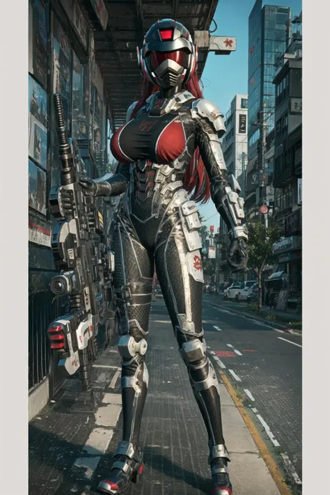 beautiful detailed girl,extremely detailed eyes and face,beautiful detailed eyes,huge filesize,ultra-detailed,an extremely delicate and beautiful,extremely detailed,CG,unity,8k wallpaper,Amazing,finely detail,masterpiece,best quality,official art,extremely detailed CG unity 8k,shiny,
//,
1girl,solo,(full body:1.3),looking at viewer,long hair,clothed,medium breasts,underboob,
//,
cityscape,<lora:trzcz:0.6>,searchlight,science fiction,Armor,glowing,clothing,mecha,infantry armor,zcz,red black,
science fiction,weapon,gun,A gun,a revolver,a weapon,t7,
solo,helmet,glowing,front,tr01,Science fiction helmet,Red Black,<lora:trmao:0.6>,
