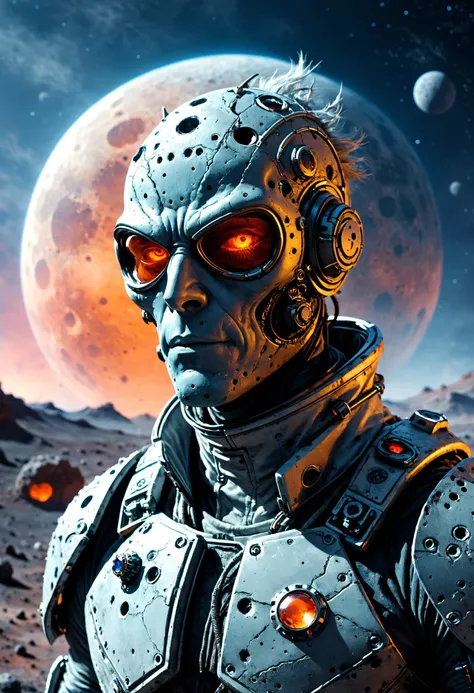 <lora:evil_villain:1> evil villain Biotech engineer with gene-editing cyberware, <lora:outrageous_fashion:1> outrageous fashion, Barren moon surface with craters in the background, <lora:xl_more_art-full_v1:0.4>, <lora:MJ52:0.4>, polarized light, <lora:EnvyVividXL01-adamw:0.7>, <lora:fracolor:0.7> fracolor, sharp focus, highly detailed