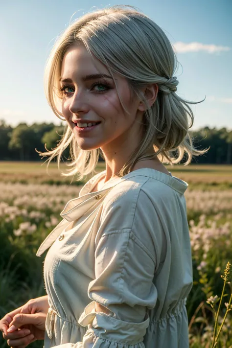 ((ultra detailed, masterpiece, best quality))
<lora:W3Ciri:0.8>
W3Ciri, 1girl, solo, white hair, green eyes, scar on face, In a field of wildflowers, wearing a flowing dress, smiling