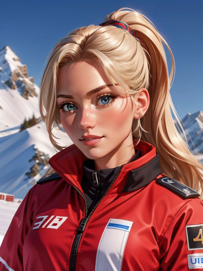 4k, UHD, ultrarealistic photo, marie dashkova style modelshoot,
portrait of ski patrol Jenny_McSloot, Herculean body, (flat chest:0.8)