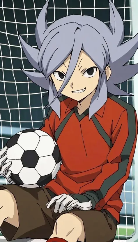 score_9, score_8_up, score_7_up, score_6_up, score_5_up, score_4_up, BREAK source_anime, 1boy, miyabino reiichi, no pupils, black eyes, sitting, holding ball, soccer ball, smile, <lora:Miyabino_Reiichi:1>