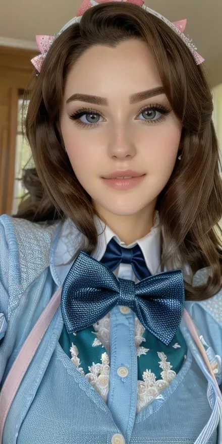 close-up portrait of ang13gr1 <lora:Angie Griffin:0.99>, (perfect face), bow tie, shirt, <lora:detail_slider_v4:3.0>