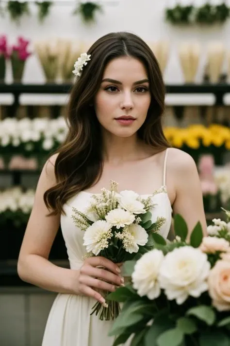 4. ((best quality)), ((masterpiece)), ((realistic)), portrait of Sophia, the Floral Boutique Maven, (graceful expression and floral expertise in her eyes:1.2), [captivating brown eyes], [floral boutique attire with vibrant blooms and floral arrangements], (creating stunning floral displays at an elegant flower market:1.3), [lush flower market backdrop with a variety of blossoms and delighted customers], (capturing the beauty and botanical artistry of the floral boutique maven:1.2), [vendor realism], (8k resolution:1.2)