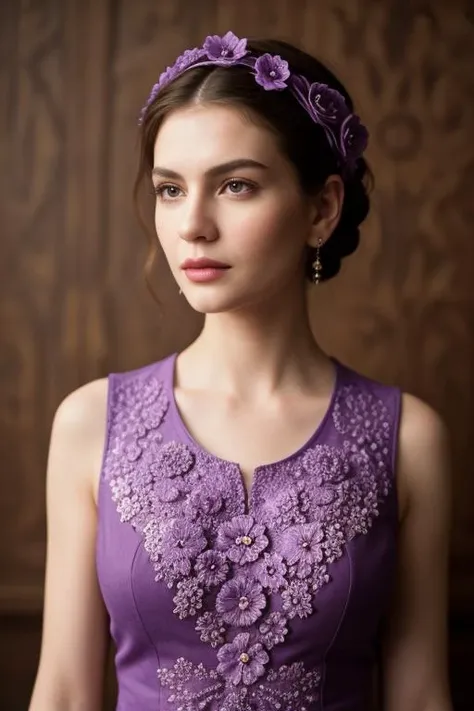 ((best quality)), ((masterpiece)), ((realistic)), portrait of Violet, the Floral Artisan, (artistic expression and floral artistry in her eyes:1.2), [creative brown eyes], [floral artisan attire with a palette of vibrant colors and flower motifs], (crafting intricate floral arrangements with skill and passion:1.3), [artistic studio backdrop with emphasis on the floral artisan and a display of floral masterpieces], (capturing the artistry and floral artisan-like quality of Violet, the floral artisan:1.2), [domestic realism], (absurdres:1.2)