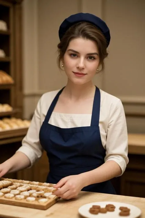 1. ((best quality)), ((masterpiece)), ((detailed)), portrait of Isabella, the French Patisserie Virtuoso, (artistic expression and French pastry mastery in her eyes:1.2), [expressive blue eyes], [patisserie attire with a chef's hat and baking tools], (crafting exquisite French pastries in a charming patisserie:1.3), [elegant patisserie backdrop with delicate pastries and delighted customers], (capturing the elegance and artistry of the French patisserie virtuoso:1.2), [pastry realism], (8k resolution:1.2)