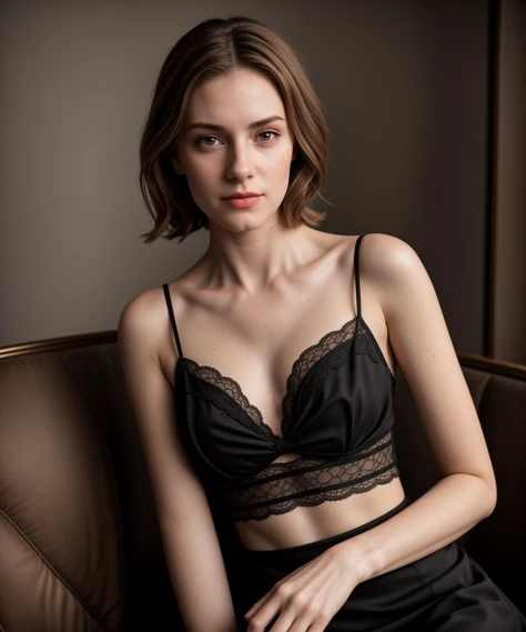 1900s \(style\) photo of 20 year old jp-ds824a-v3-3300 ,Piled-up waves, delicate mascara , Silk and lace camisole with ribbon ties, flared hem, and embroidered florals , Edwardian lounge , Thornton-Pickard Imperial, 135mm f/8, 1/10s, ISO 25, Gelatin Dry Plates