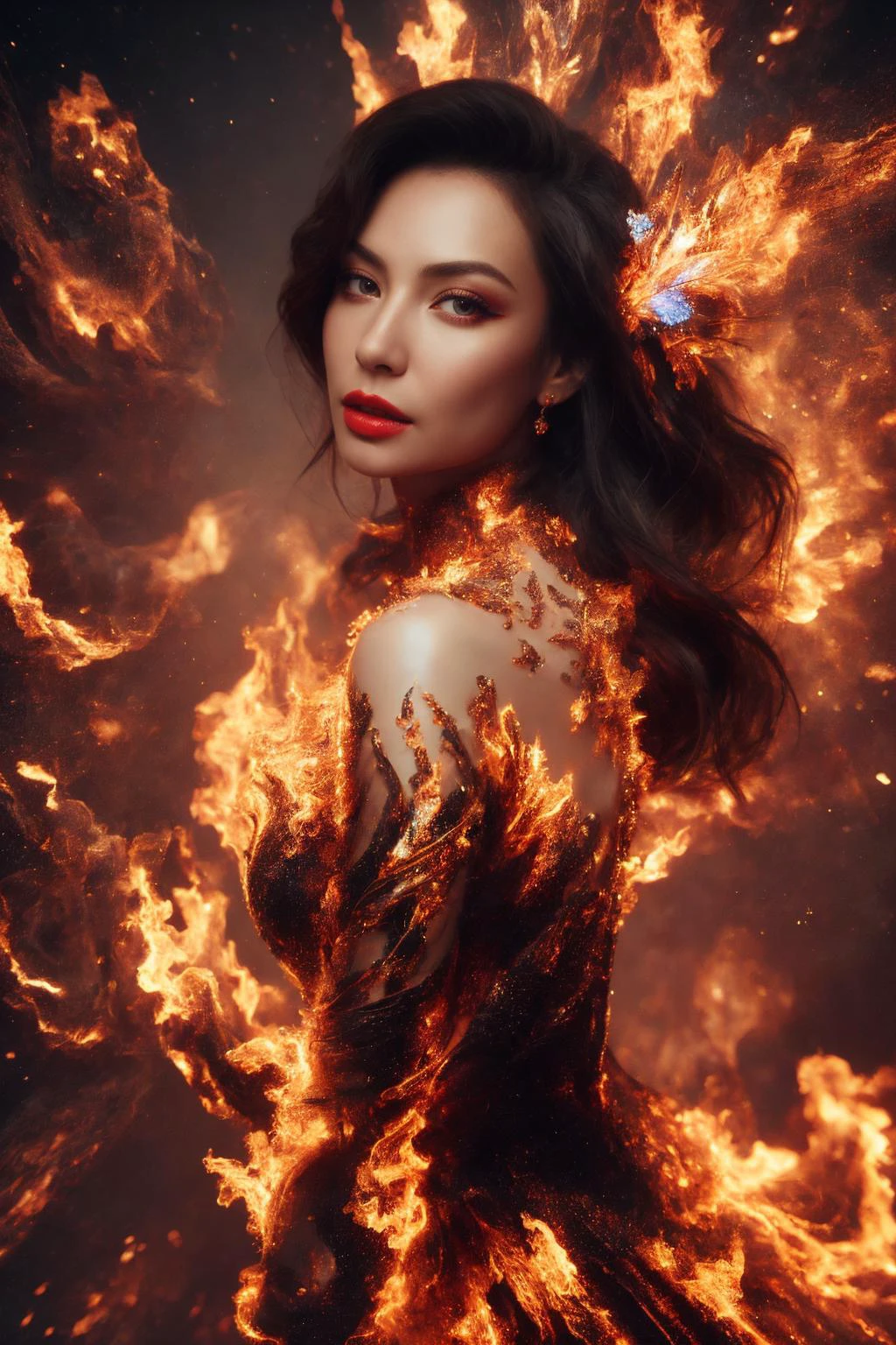 21 yo woman, <lora:gl4ssdr3ss:0.77> (gl4ssdr3ss,:1.1) (green glass dress:1.1), (see-through:1.1), full body, sleeveless, naughty smirk,
detailed face, detailed eyes, serious expression, red lipstick, pointy ears,
belt of rose petals, fairy, dryad, elf, dynamic pose, dystopian Garden of Eden, naughty
dryad Mythology, magical, apocalyptic, windy scene,
beautiful Japanese woman, beautiful, makeup, blush,
high resolution, triadic colors, atmospheric, geometric shapes breaking, shattering glass,
sexy, fit body, afraid, worried, high contrast, bleached background,
high resolution, triadic colors, atmospheric, geometric shapes breaking, shattering glass,
by Greg Rutkowski, By Michelangelo, by Leonardo Da Vinci, By Raphael, By Daniel F Gerhartz, <lora:FireFashion:1> firefashion, yellow neon eyes,, photorealistic, photograph, photo, dlsr, FujiFilm, extremely high detail