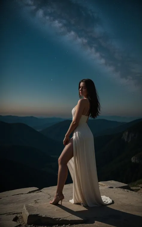 (perfect seductive young woman Discovering an Ancient Artifact Atop a Mountain:1.3) mystical artifact on a mountaintop, surrounded by ancient ruins, under a canopy of stars, the artifact glowing with an otherworldly light.