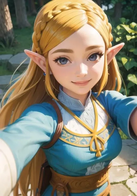 (selfie:1.3), photorealistic, <lora:Zelda:0.8>, Zelda, smile,, (masterpiece, best quality, detailed:1.3)