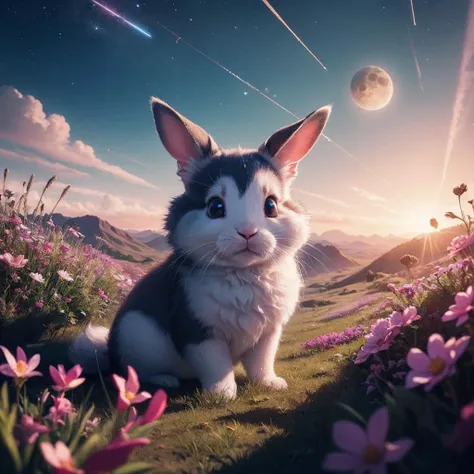 (High Quality:1.4), (Best Quality:1.4), (masterpiece:1.4), official art, official wallpaper, 4k textures,
cute, happy, colorful, whimsical, creative, imagination, rabbit, bunny, animal, furry, fluffy, floppy ears, twitching nose, big eyes, soft paws, cotton tail, carrot, grass, meadow, flowers, butterflies, fantasy world, magical forest, enchanted realm, dreamlike atmosphere, abstract shapes, swirling patterns, pastel colors, (gradient sky:blue:purple:pink), moonlit night, stars, constellations, celestial bodies, cosmic energy, space rabbit, intergalactic adventure, sci fi elements, futuristic technology, robots, aliens, spaceships, wormholes, nebula, galaxy clusters, supernovas, black holes, astronaut bunnies, zero gravity, floating vegetation, alien life forms, bio luminescent plants, crystalline structures, ice planets, la,
(High Quality:1.4), (Best Quality:1.4), (masterpiece:1.4), official art, official wallpaper, 4k textures, (detailed:1.05), (extremely detailed:1.06), sharp focus, (intricate:1.03), (extremely intricate:1.04), (Epic scenery:1.09), (beautiful scenery:1.08), (detailed scenery:1.08), (intricate scenery:1.07), (wonderful scenery:1.05), low contrast, soft cinematic light, soothing tones, HDR