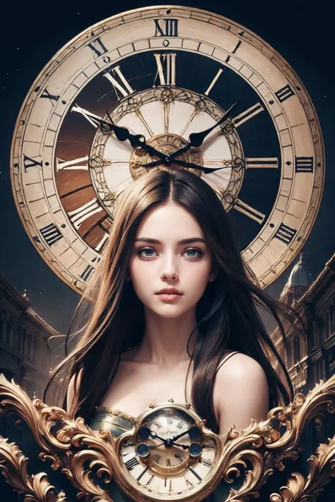 (masterpiece, high quality, best quality:1.3), fantasy style,
young woman, long hair, 
(clock background, clock timer, clock, clock spell, timeless, time:1.5)
extremely detailed, extremely intricate, fine texture, Extremely high-resolution details, detailed hair, sharp focus, (Epic scenery:1.05), (beautiful scenery:1.05), (detailed scenery:1.05), (intricate scenery:1.05), (wonderful scenery:1.05), [beautiful face:0.9], [perfect eyes:0.8], [detailed skin:0.8], [detailed face:0.8], [detailed eyes:0.8], [detailed hair:0.8], [detailed lips:0.8], low contrast, soft cinematic light, vibrant colors, HDR
