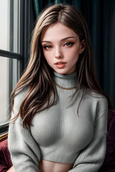 photo of beautiful d41ntywilder-240, eyeliner, sweater, turtleneck, close-up portrait, (masterpiece, high quality, best quality:1.3), Detailed <lora:LowRA:0.3> <lora:more_details:1>