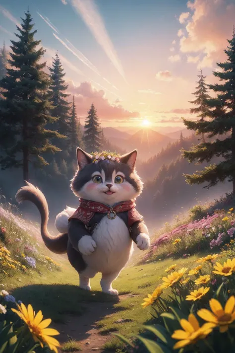 (High Quality:1.4), (Best Quality:1.4), (masterpiece:1.4), official art, official wallpaper, 4k textures,
(whimsical rabbit:cute rabbit:0.7), furry creature, ((wild flower field)), sunrise, sky, color, gradient, pink, yellow, green, magical glitter, particles around waving ears, watercolor painting soft brush strokes, intricate flower patterns clothing decoration, fine linework illustration style , bubbly expressions, sparkling star shapes eye highlights, whisker detail, long floppy ears twitch, anthropomorphic standing pose, bigfoot feet, floral crown accessory on head, grassy hill as ground, abstract swirls tail movement blur, dreamlike atmosphere , pastel palettes, fantasy realm scene .
(High Quality:1.4), (Best Quality:1.4), (masterpiece:1.4), official art, official wallpaper, 4k textures, (detailed:1.05), (extremely detailed:1.06), sharp focus, (Epic scenery:1.09), (beautiful scenery:1.08), (detailed scenery:1.08), (intricate scenery:1.07), (wonderful scenery:1.05), low contrast, soft cinematic light, soothing tones, HDR