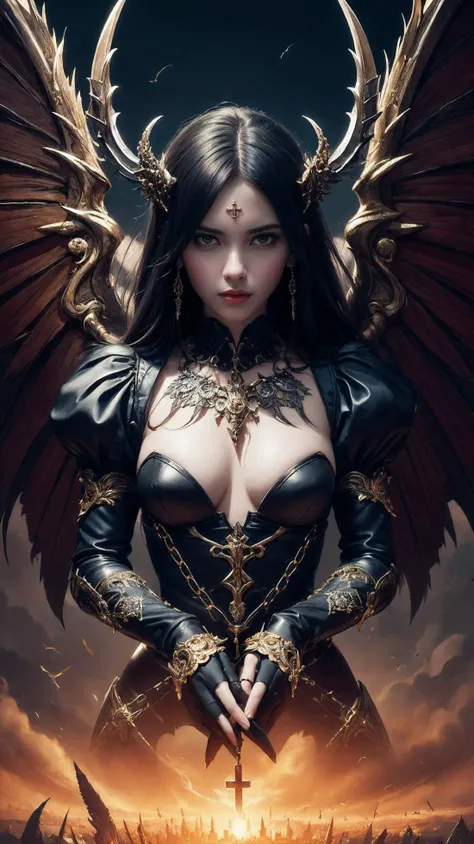 (fantasy style:1.5), (high quality:1.4), (best quality:1.4), (masterpiece:1.4), official art, official wallpaper, warm, solo, (1demon:1.1), (detailedeyes:1.1), (red eyes:1.1), (wings:1.1), crossed legs, (leathery wings:1.1), expressionless, (long sleeves:1.1), (puffy sleeves:1.1), (black wings:1.1), shine halo, (heavy metal:1.2), (metal jewelry:1.1), cross laced footwear, (chain:1.1), (demonic presence:1.2), (hell:1.1), (detailed:1.05), (extremely detailed:1.06), sharp focus, (intricate:1.03), cinematic lighting, (extremely intricate:1.04), (epic scenery:1.09), (beautiful scenery:1.08), (detailed scenery:1.08), (intricate scenery:1.07), (wonderful scenery:1.05), (beautiful face:1.1), [perfect eyes:0.9], [perfect skin:0.9], [detailed face:0.9], [detailed eyes:0.9], [detailed hair:0.9], [detailed lips:0.9],