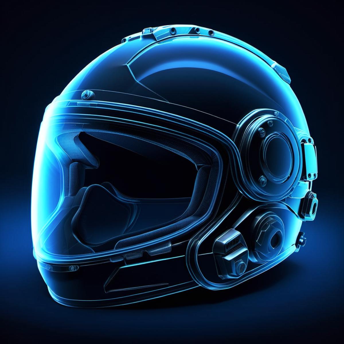 A close up of a helmet with a glowing blue background - SeaArt AI