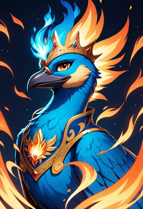 score_9, score_8_up, score_7_up, score_6_up, score_5_up, score_4_up, blue colored phoenix, blue colored flames, crown of flames, iridescent, mystical, blue colored flaming feathered wings, dark beak, dark shadows, glowing in the dark, bright colors, high contrast, dark background, vivid lighting,