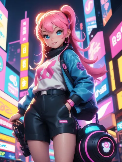 masterpiece, best quality, half body, portrait, night city, 1girl, anime, 3D, Japan, pixar, realistic, teen girl, smiling, cute face, harajuku fashion style, rain coat, beautiful, colourful, neon lights, cyberpunk, smooth skin, illustration, artstation, painting by stanley artgerm lau, sideways glance, foreshortening, extremely detailed 8K, smooth, high resolution, ultra quality, highly detail eyes, highly detail mouth, highly detailed face, perfect eyes, both eyes are the same, true light, glare, Iridescent, Global illumination, real hair movement, real light, real shadow, real face, hd, 2k, 4k, 8k, 16k, realistic light, realistic shadow, bright Eyes, fluorescent eyes, soft light, dream light