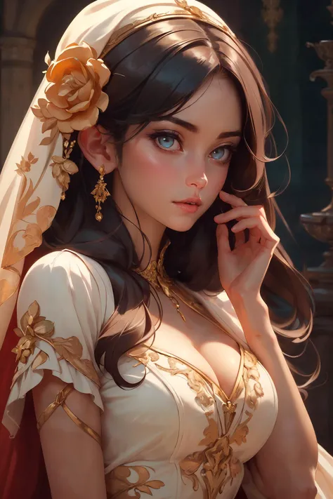 <(masterpiece, realistic:1.3), (extremely intricate:1.2)>, (photorealistic:1.4), (extremely delicate), (ultra realistic:1.3), hyperrealistic photography, extremely detailed CG unity 8k wallpaper, UHD, HDR, RAW photo, dslr, perfect hands, (better hands:1.2), (detailed fingers:1.2), detailed face, detailed eyes, seductive eyes,
dusk, moody, gloomy, intimate close up portrait of a beautiful vampire princess, perfect shiny ivory skin, flushed, smoldering eyes, (perfect face), cleavage, shiny long black hair, frills, (Albert Lynch), J. C. Leyendecker, Ruan Jia, Gaston Bussiere, Alexandre Cabanel, WLOP, best quality,
art by ang lee,
(photographed on a Canon 300D with 28-80mm lens, 30 seconds, f/8, ISO 100),