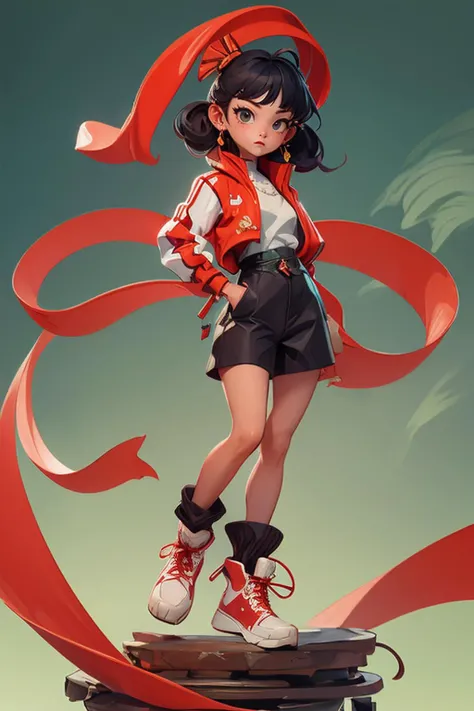 (((masterpiece))),(best quality:1.5),8k,flying,haki,Red ribbon,Chinese style,