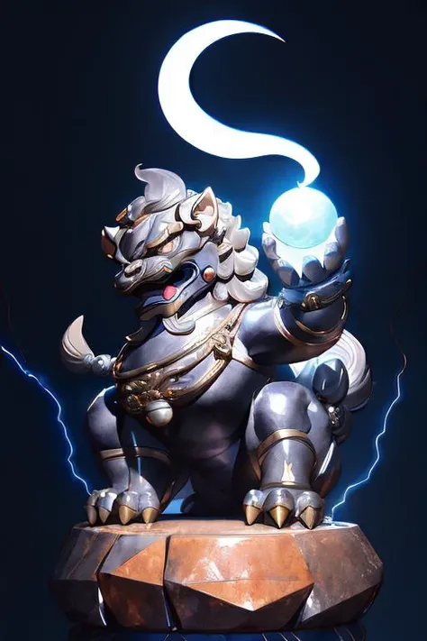 ((1dashiji:1.3)),Strong muscular,chinese stone lion,<lora:daxiji_20230622120158-000008:0.7>,looking at viewer,<lora:kamehameha:0.6>,kamehameha,energy ball,charging,electricity,(night scene),looking at viewer,
