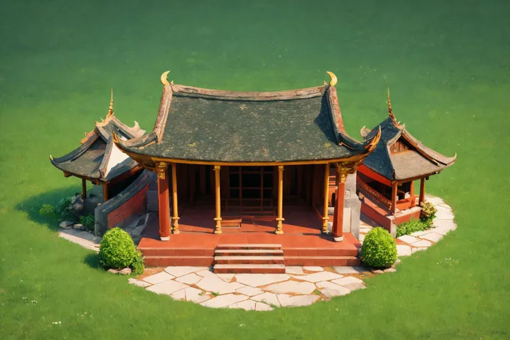 (masterpiece,best quality:1.5), 3D character, building, isometric, Vietnam temple, (outdoor temple:1.2), from above, <lora:Dinhlang2:0.65>, transparent background, <lora:3dcharacter:0.5>